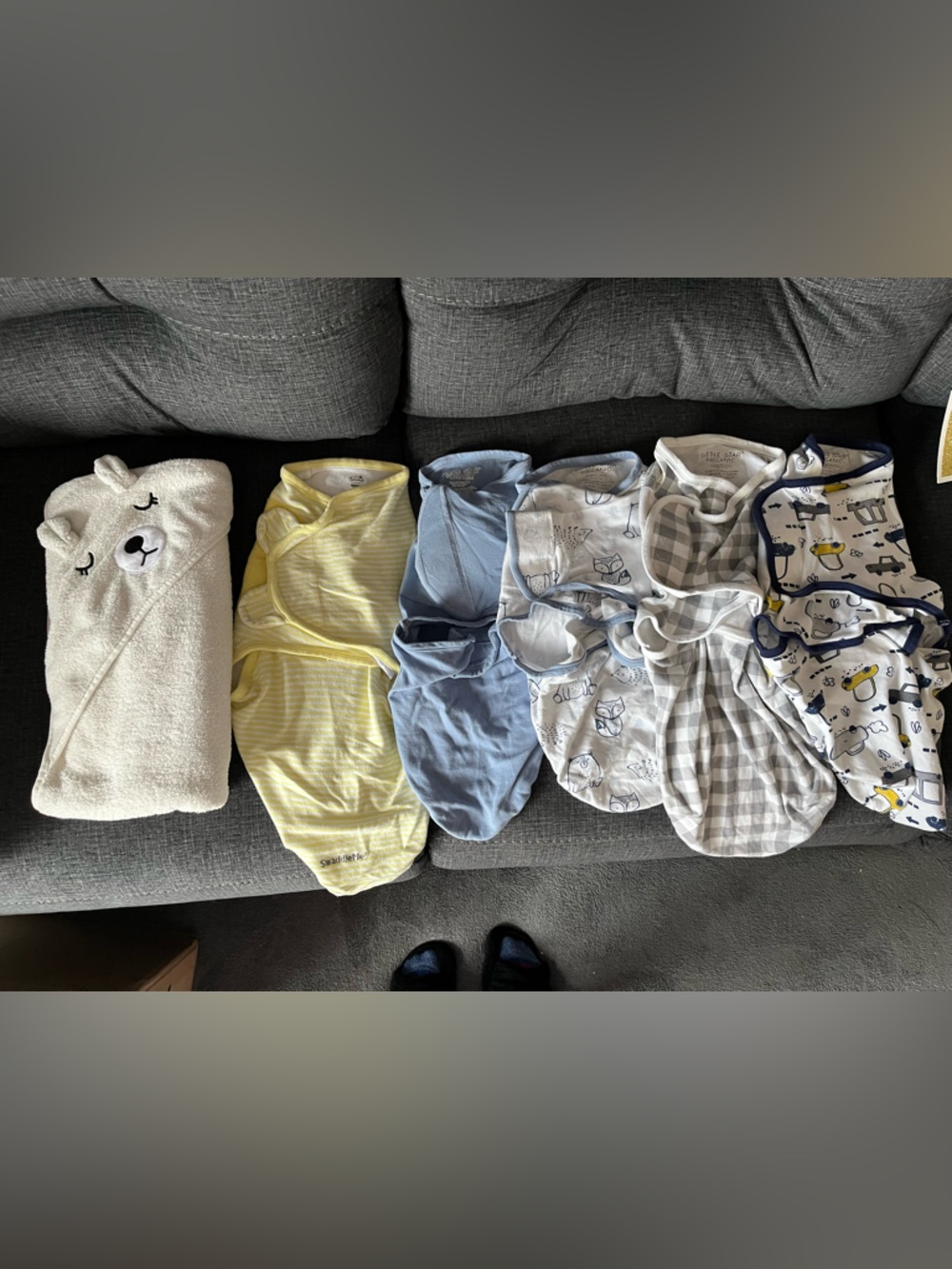 Velcro cotton baby swaddles bundle (4 are organic)plus a soft baby bear towel